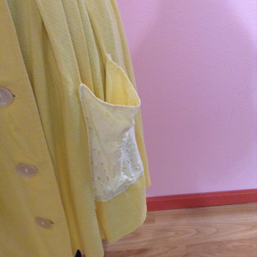 Vintage 1960s Swiss Dotted Belted Button Up Sleeveless Dress with Eyelet Pockets - Picture 3 of 7